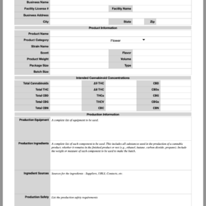Master Manufacturing Protocol Form